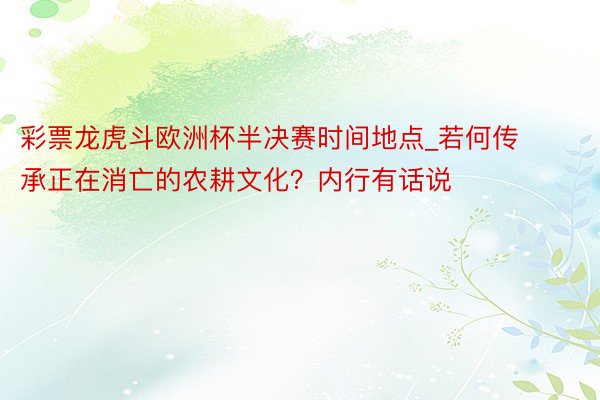 彩票龙虎斗欧洲杯半决赛时间地点_若何传承正在消亡的农耕文化？内行有话说