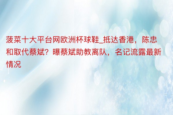 菠菜十大平台网欧洲杯球鞋_抵达香港，陈忠和取代蔡斌？曝蔡斌助教离队，名记流露最新情况