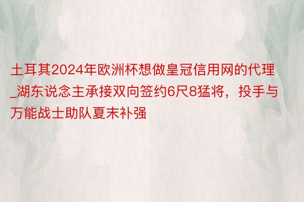 土耳其2024年欧洲杯想做皇冠信用网的代理_湖东说念主承接双向签约6尺8猛将，投手与万能战士助队夏末补强